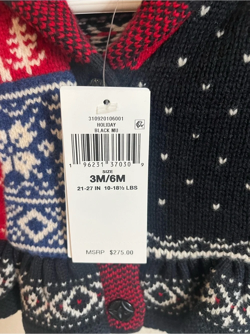 NWT girls Ralph Lauren Multi-Color Holiday Patchwork Cardigan size 3-6 month